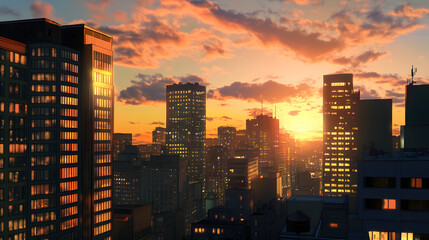 sunset over city