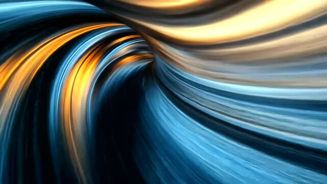 Abstract swirling blue and orange tunnel with dynamic motion and depth perception