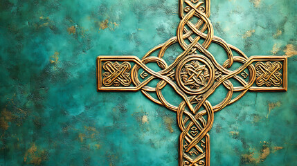 Celtic Eternal Cross: Knotwork & Bronze for Heritage Branding ，Irish jewelry design / medieval festival posters / historical novel covers / cultural tourism campaigns Generative AI