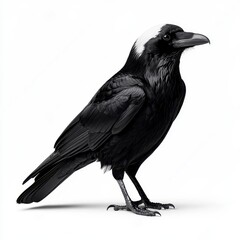Fototapeta premium Black Raven with White Cap Against White Background, Generative AI.