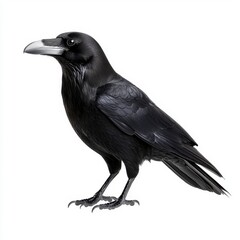 Fototapeta premium Black Raven Profile on White Background, Generative AI.