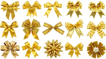 golden bow set isolated on white background