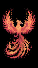 Vibrant phoenix rising from flames, symbolizing rebirth and transformation against a dark backdrop (1)