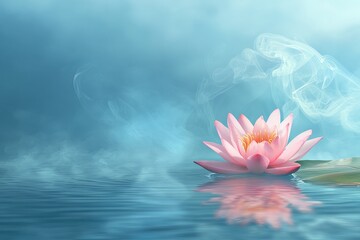 Peaceful Pink Lotus on Water with Misty Background