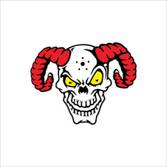 Illustration of a horned skull on a white background 