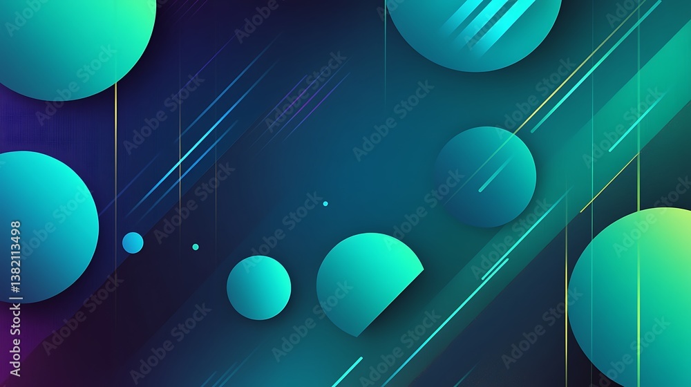 Poster abstract teal circles and diagonal lines pattern design
