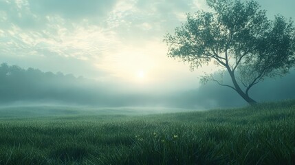 Misty morning enchantment lush landscape nature photography serene environment tranquil viewpoint morning bliss