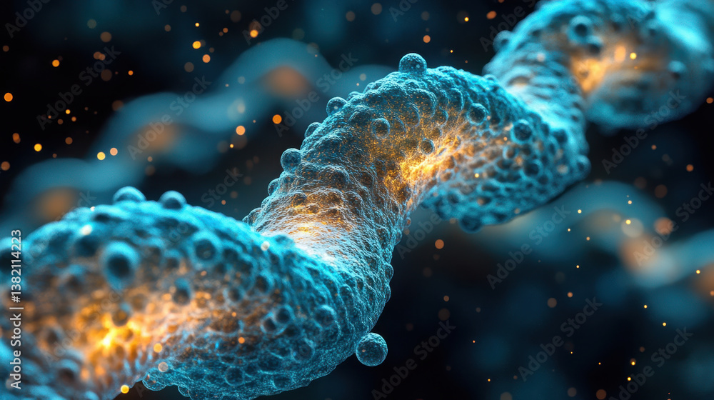 Poster stunning visualization of dna helix with intricate strands illuminated by soft glow, showcasing beau