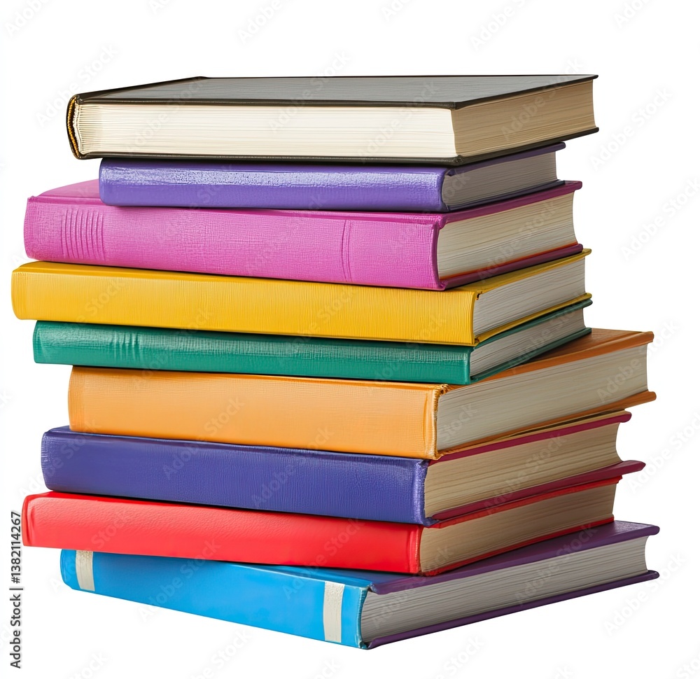 Poster stack of colorful books piled on each other for reading and studying