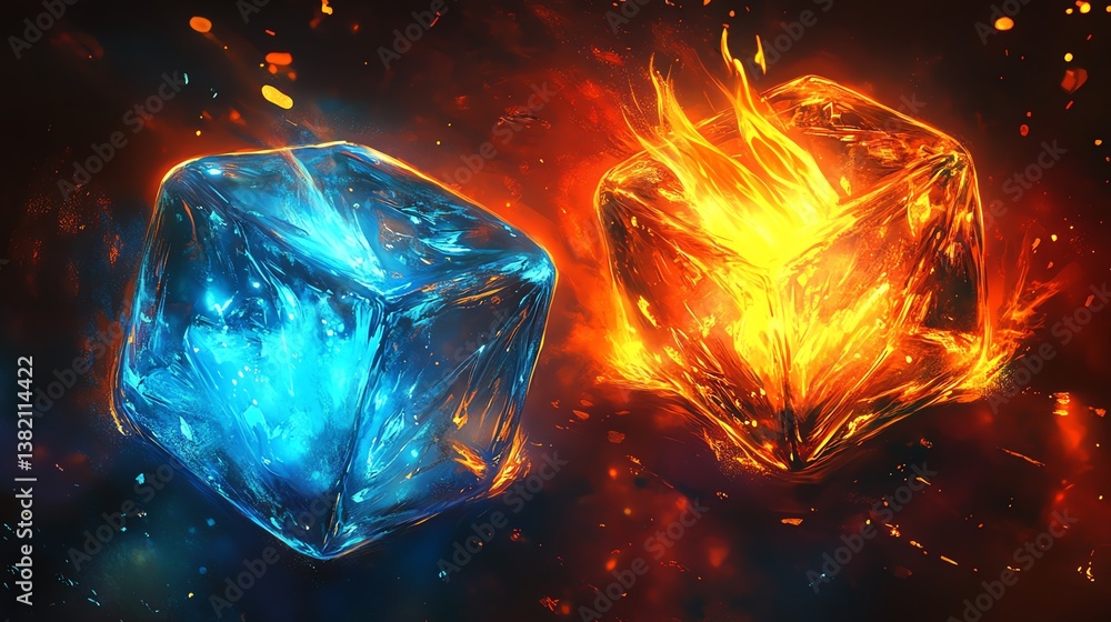 Aufkleber contrast of fire and ice cubes blending in a visually striking display of colors and textures