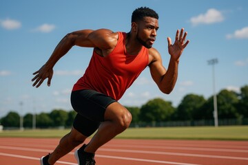Fototapeta premium Athlete sprinting on track outdoors.
