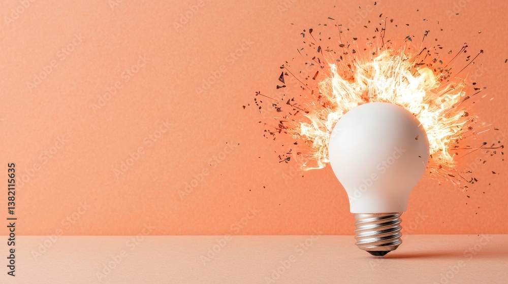 Poster bright ideas exploding lightbulb concept image for innovation success and creativity