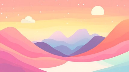 Pastel Mountainscape Under a Soft Sunset Sky