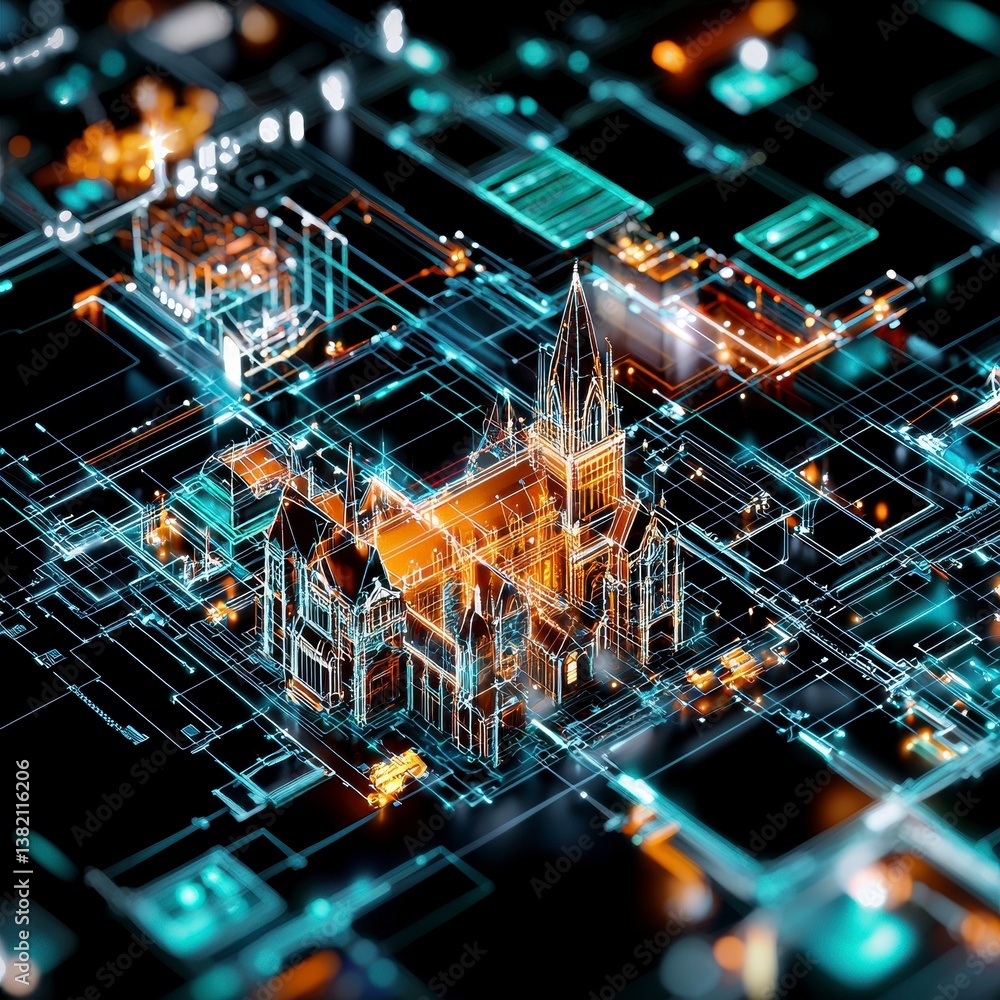 Poster digital cityscape development virtual environment high-tech visualization futuristic perspective