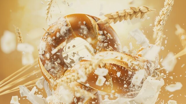 Savor the Classic Salty Aroma: The Allure of Soft Pretzels! The picture focuses on the golden and attractive soft pretzels, evenly covered with coarse salt grains that glisten under the light. Its uni