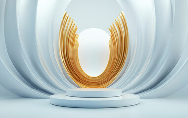 Obraz premium The background of the fashionable golden element e-commerce product display stand