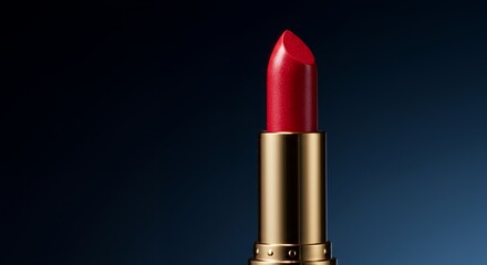 Obraz premium Luminous Scarlet Lipstick Tube on Dark Blue Background