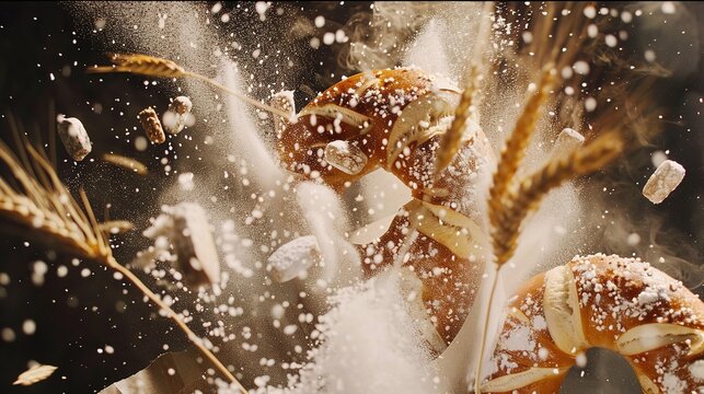 Savor the Classic Salty Aroma: The Allure of Soft Pretzels! The picture focuses on the golden and attractive soft pretzels, evenly covered with coarse salt grains that glisten under the light. Its uni