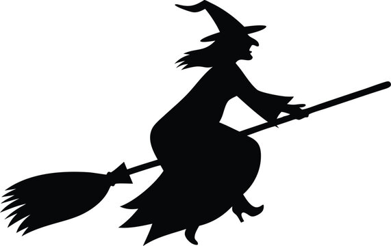 recommend clip art: witch flying on a broomstick line art silhouette vector, Halloween clip art vector 