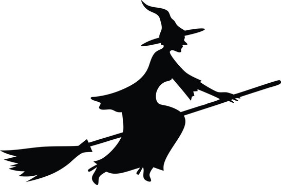 recommend clip art: witch flying on a broomstick line art silhouette vector, Halloween clip art vector 