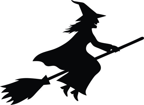 recommend clip art: witch flying on a broomstick line art silhouette vector, Halloween clip art vector 