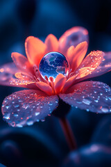 Water droplet Refraction on a flower: A stunning close-up showcases a water droplet resting delicately on a flower, refracting light to reveal an upside-down view of the world.