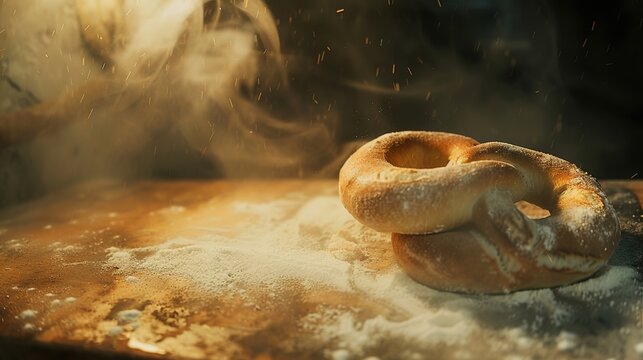 Savor the Classic Salty Aroma: The Allure of Soft Pretzels! The picture focuses on the golden and attractive soft pretzels, evenly covered with coarse salt grains that glisten under the light. Its uni