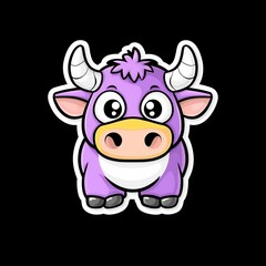 Fototapeta premium Cute cartoon purple cow with big eyes and horns.
