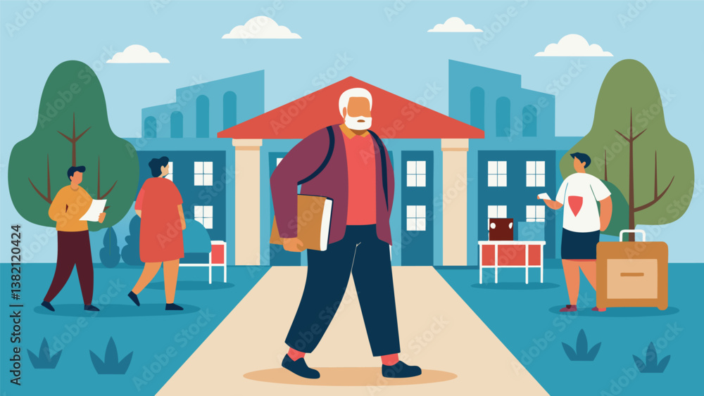 Poster a hesitant senior walks into a university fair unsure of what they want to study but eager to gather