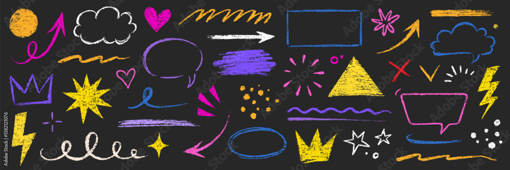 Aufkleber arrow line hand drawn brush sketch element set. grunge square, heart, arrow element scribble line br