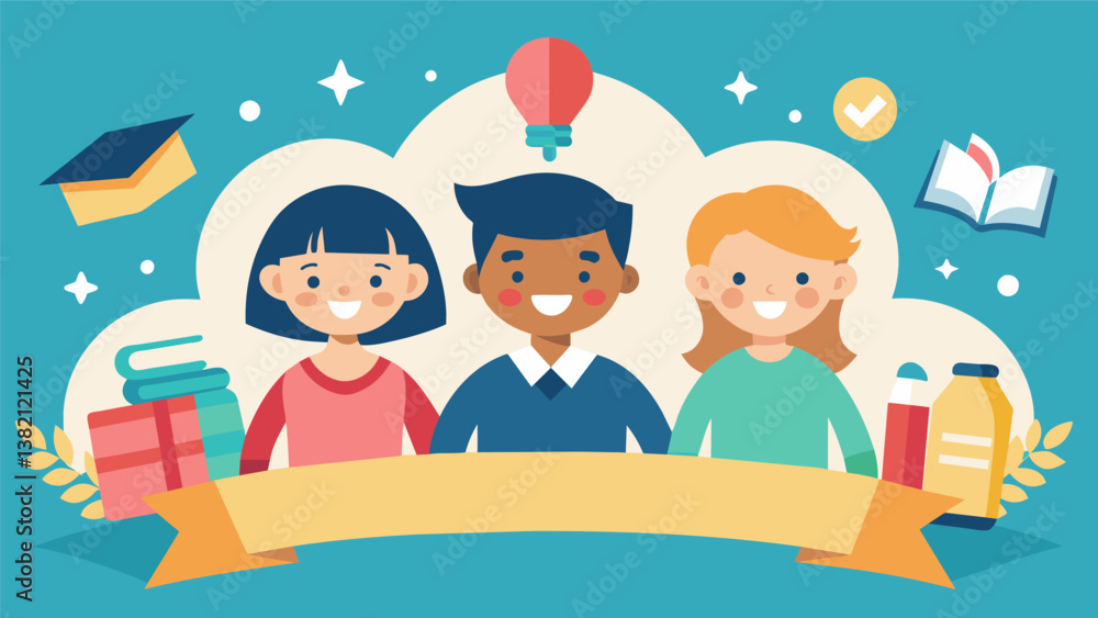 Poster a banner with images of eager students ready to embrace a new year of learning and growth.. vector i
