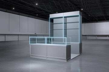 Exhibition stand for mockup and Corporate identity,Display design.Empty booth Design.Retail booth elements in Exhibition hall.booth Design trade show.Blank Booth system of Graphic Resources.3d render.