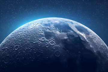 Half moon in outer space with stars and atmospheric glow