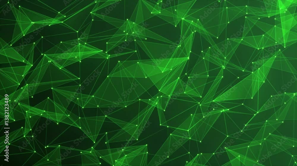 Poster abstract green plexus motion background. plexus background with moving lines and dots, abstract futu