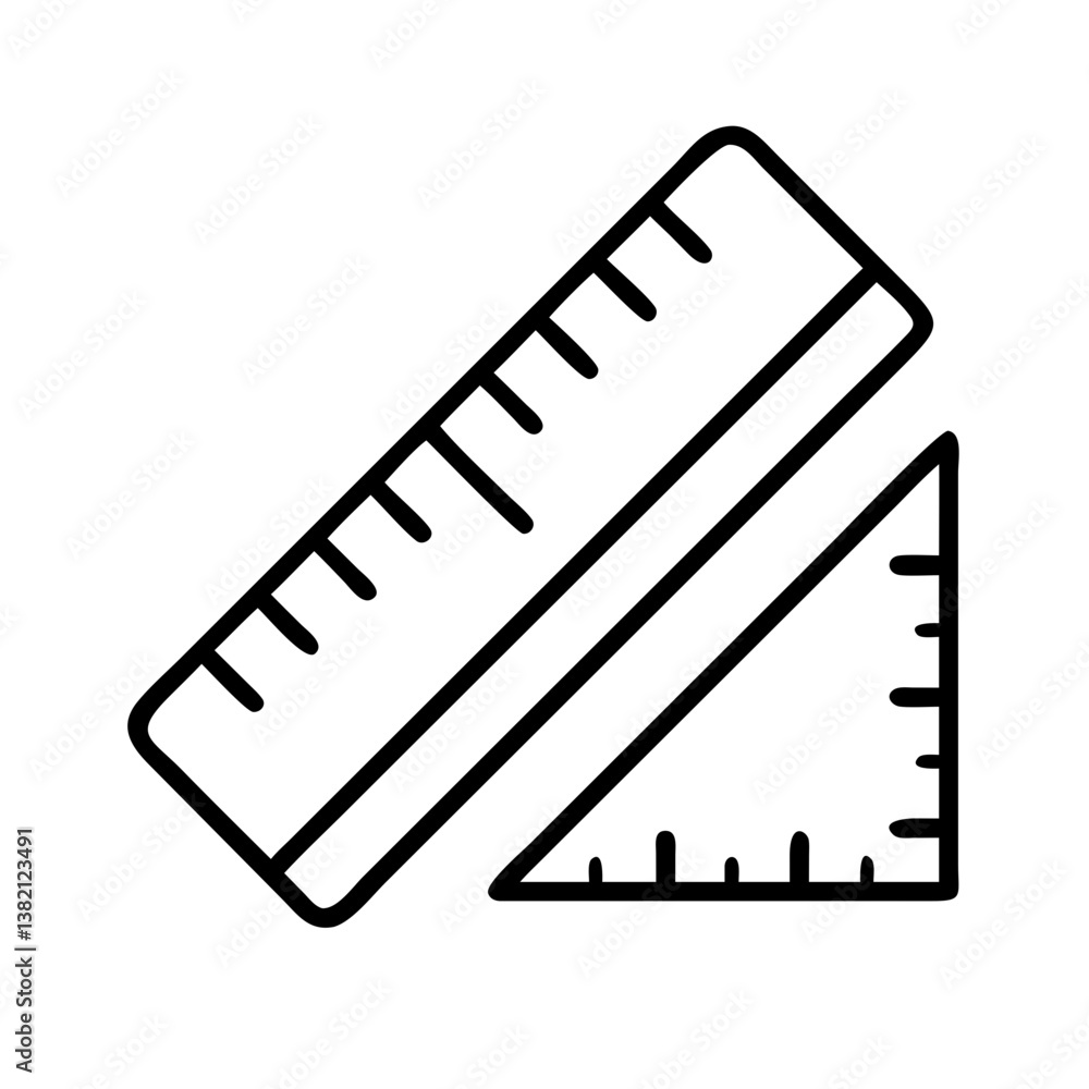 Poster ruler and triangle drawing tool vector icon for measurement and geometry in education and design app