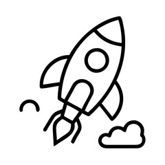 Rocket ship launch vector icon illustration for startup business and space exploration design concept