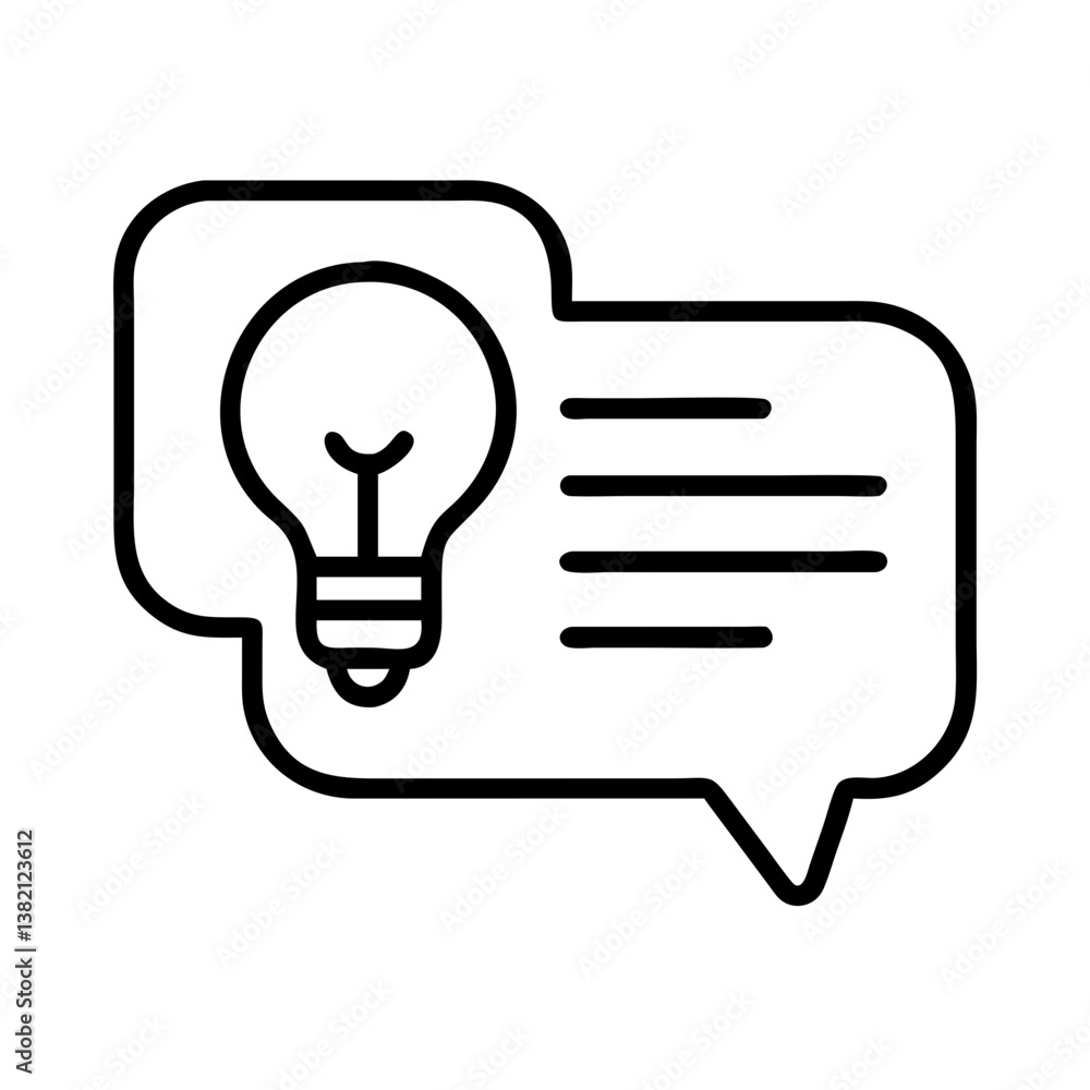 Aufkleber idea generation lightbulb in speech bubble for creative brainstorming and innovation concept design 