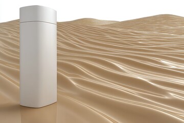 White rectangular bottle on sandy wavy background