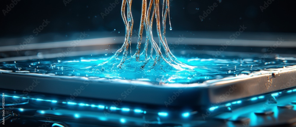 Poster dynamic fluid interaction abstract technology scene liquid simulation studio environment close-up vi