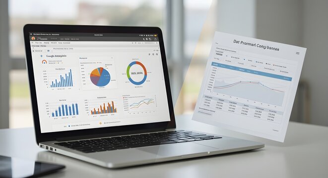 Split-screen showing Google Analytics and KPI spreadsheet.