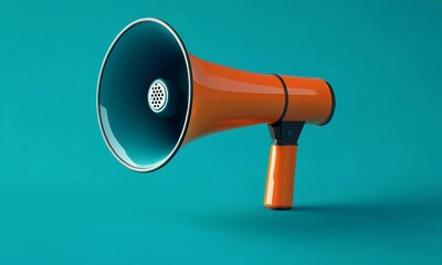 An orange megaphone sits on a green surface, ready to amplify sound and make announcements