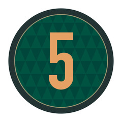 A clean and elegant number 5 design in orange, encased in a dark green bold circular frame. Ideal for modern digital designs, branding, or educational visuals