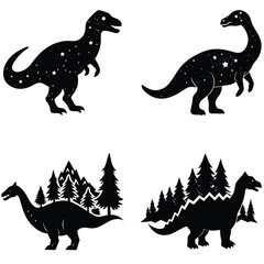 Illustration of a set of black and white dragons with tribal animal motifs, featuring powerful silhouettes of wild creatures like tigers, lions, wolves, and other predators in a bold, nature-inspired 