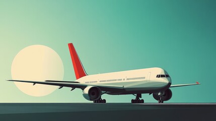 Airplane taxiing runway sunset travel