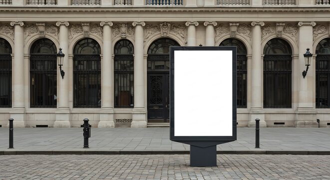 Blank Billboard Mockup in Front of an Elegant Parisian Building, Advertising Space, City Street Scene