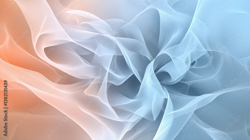 Poster abstract wavy pattern in soft blue and orange hues, creating a serene and dreamy visual effect.