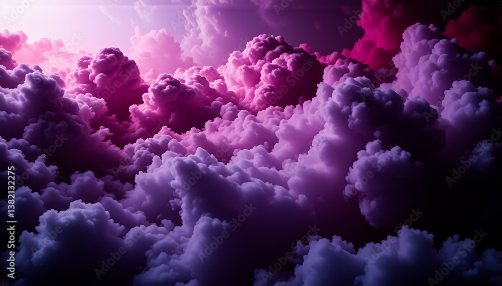 Poster dramatic clouds painted in vibrant pink and purple hues against a dark backdrop, create a dreamy and