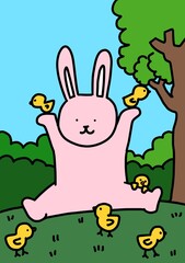 토끼와 함께 놀이하는 병아리  © 한나 이
