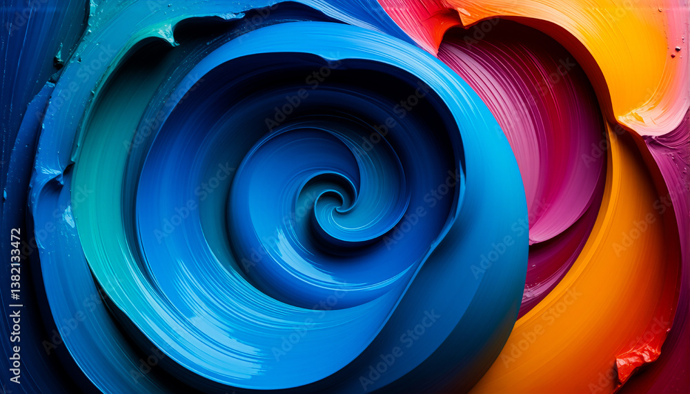 Fototapete Vibrant, swirling paint creates a mesmerizing visual with smooth texture and a spectrum of colors blending seamlessly in a dynamic pattern.