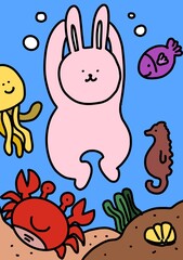바다속을 헤엄치는 토끼 